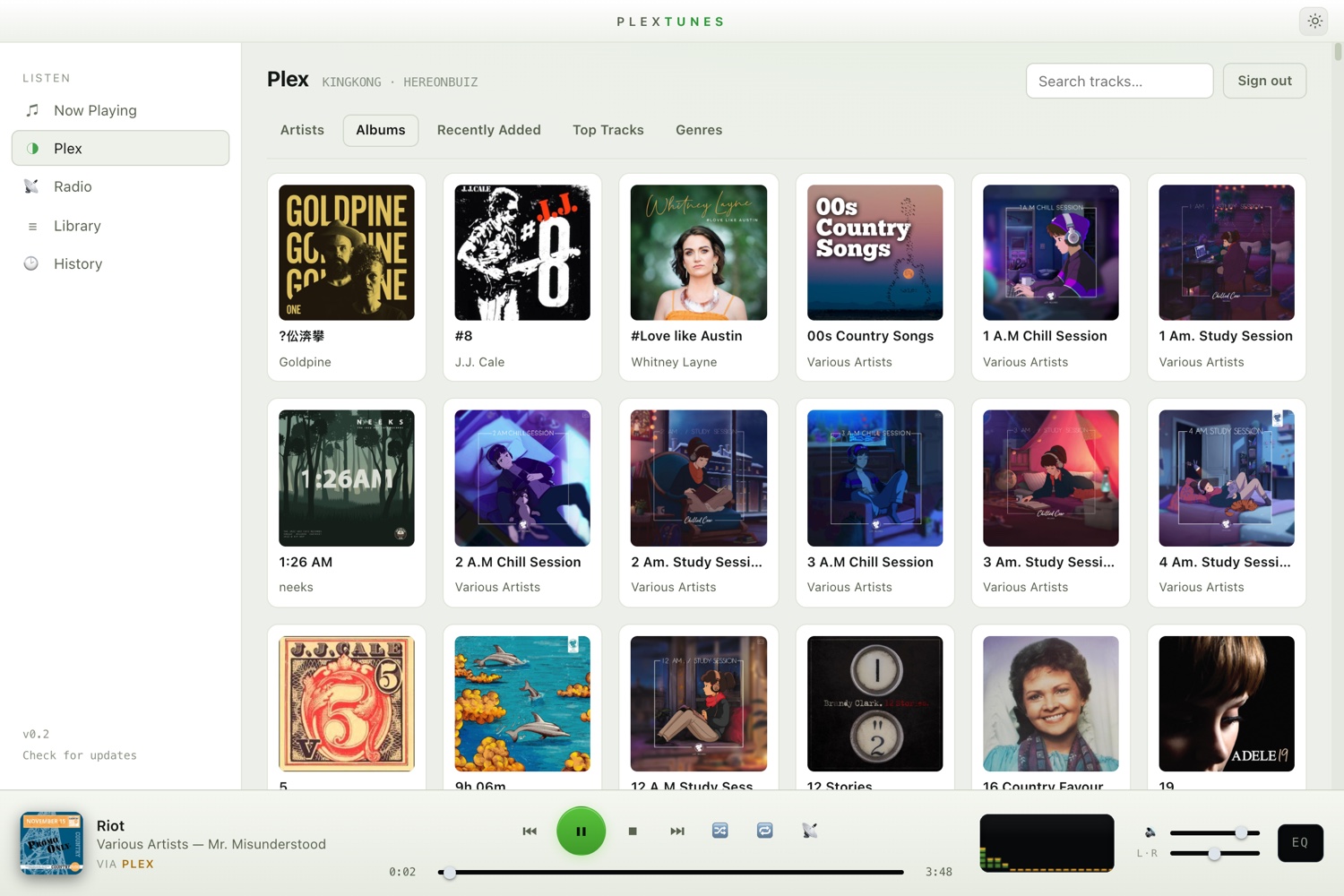 Browsing a Plex music library